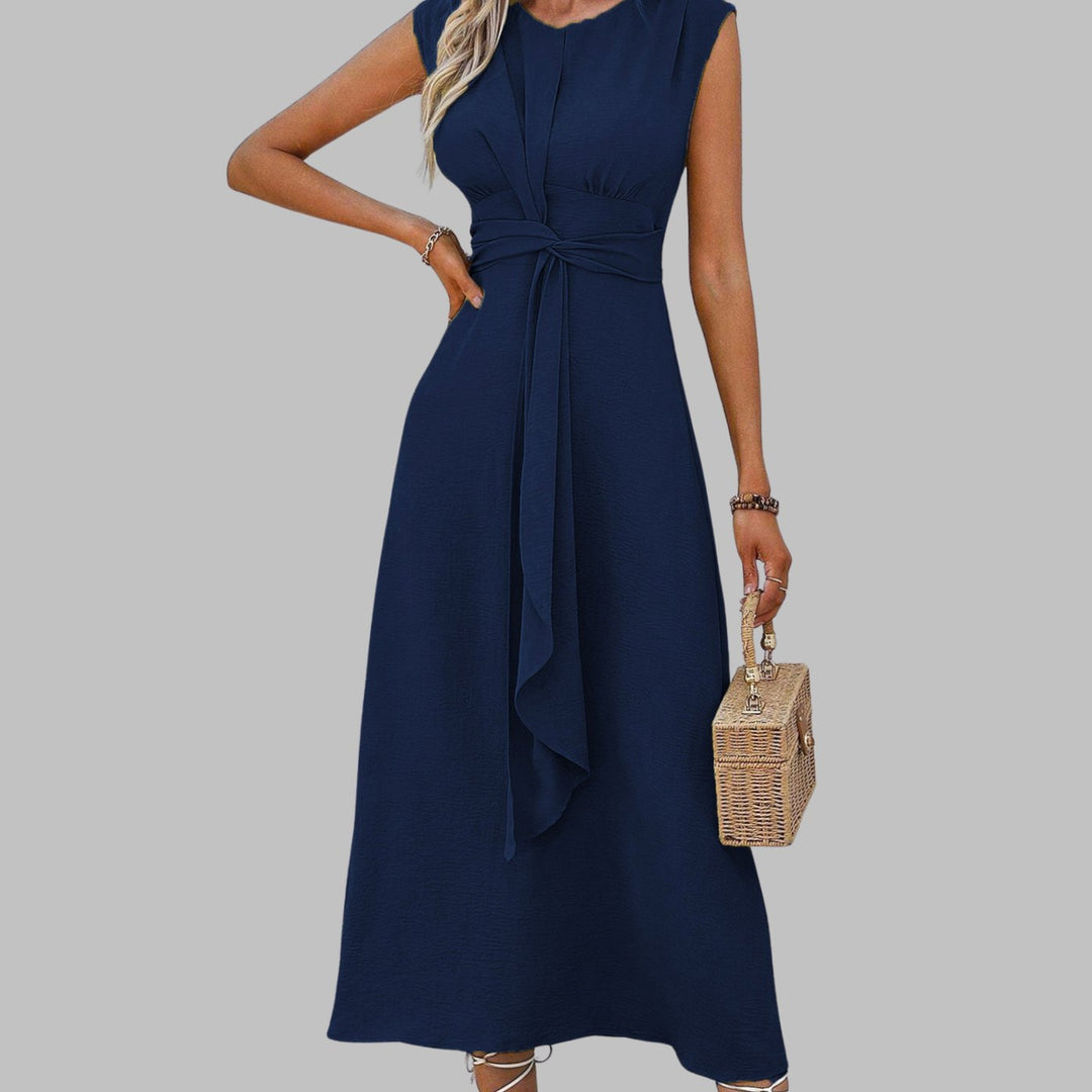 Women's Sleeveless Tie-Waist A-Line Midi Dress - Dark Blue