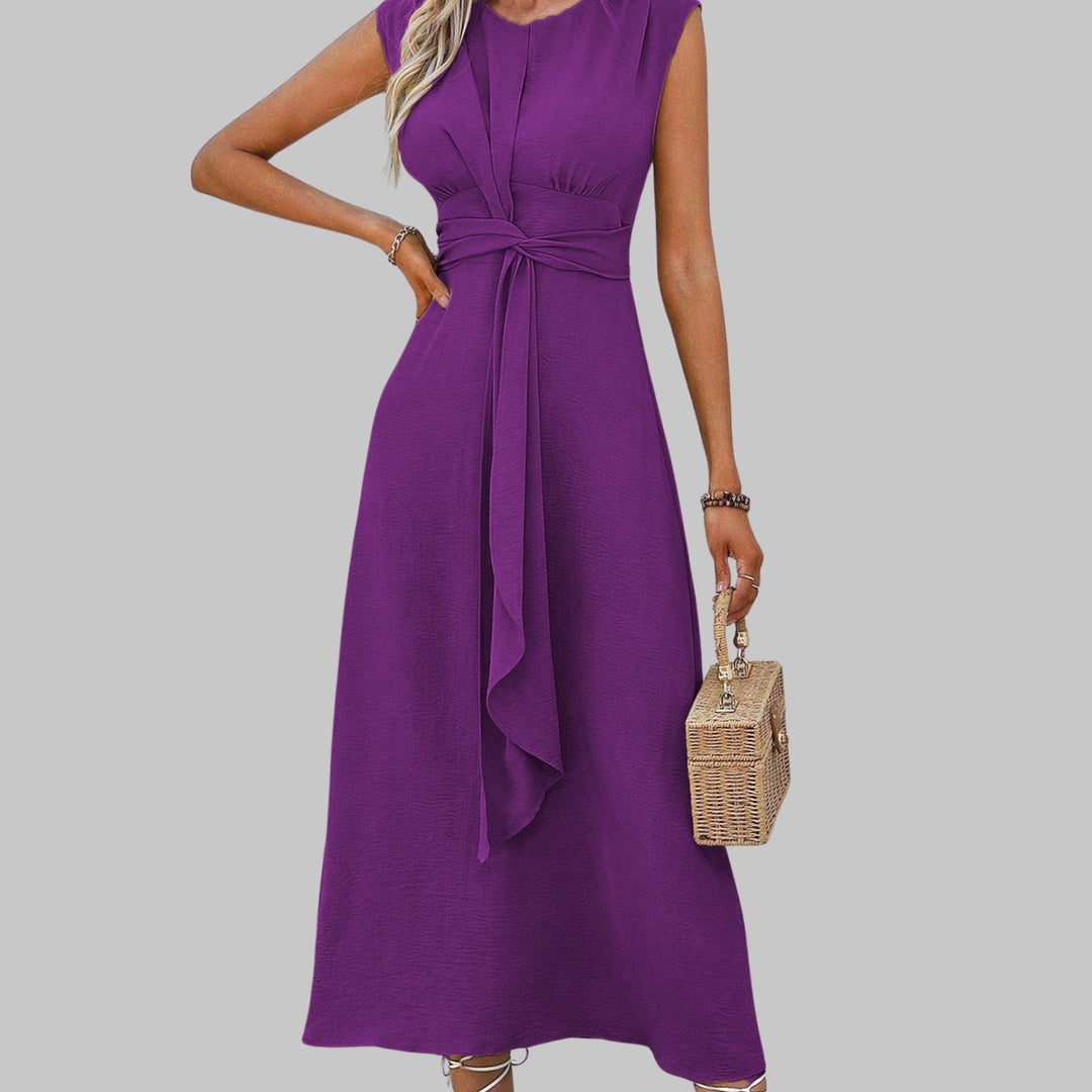 Women's Sleeveless Tie-Waist A-Line Midi Dress - Purple
