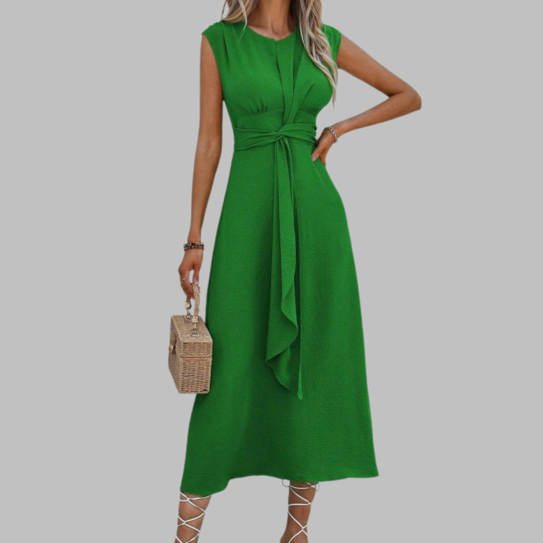 Women's Sleeveless Tie-Waist A-Line Midi Dress - Green