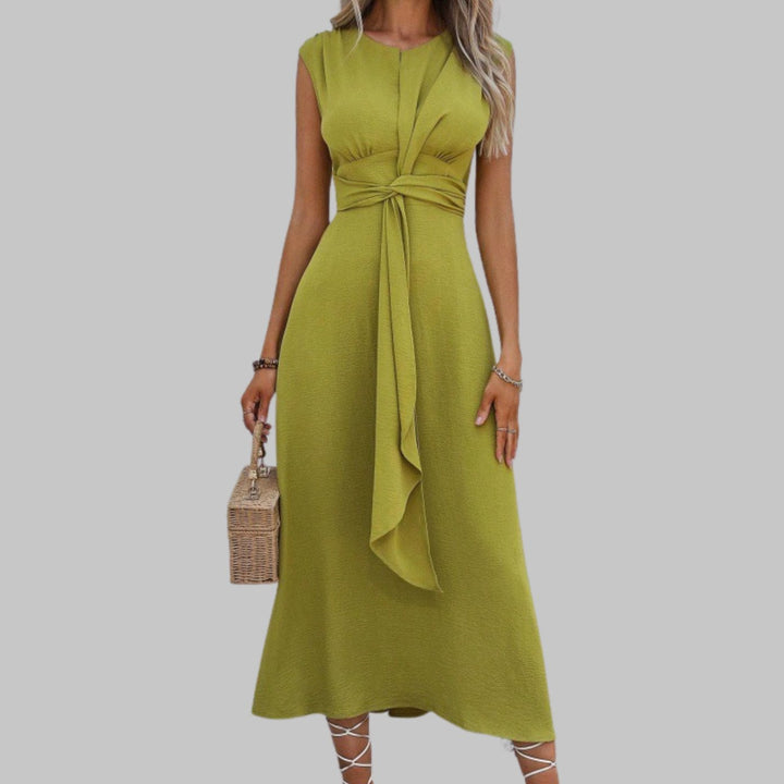 Women's Sleeveless Tie-Waist A-Line Midi Dress - Yellow