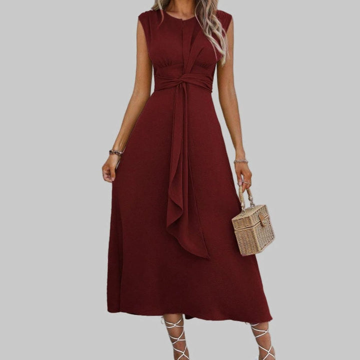 Women's Sleeveless Tie-Waist A-Line Midi Dress - Maroon