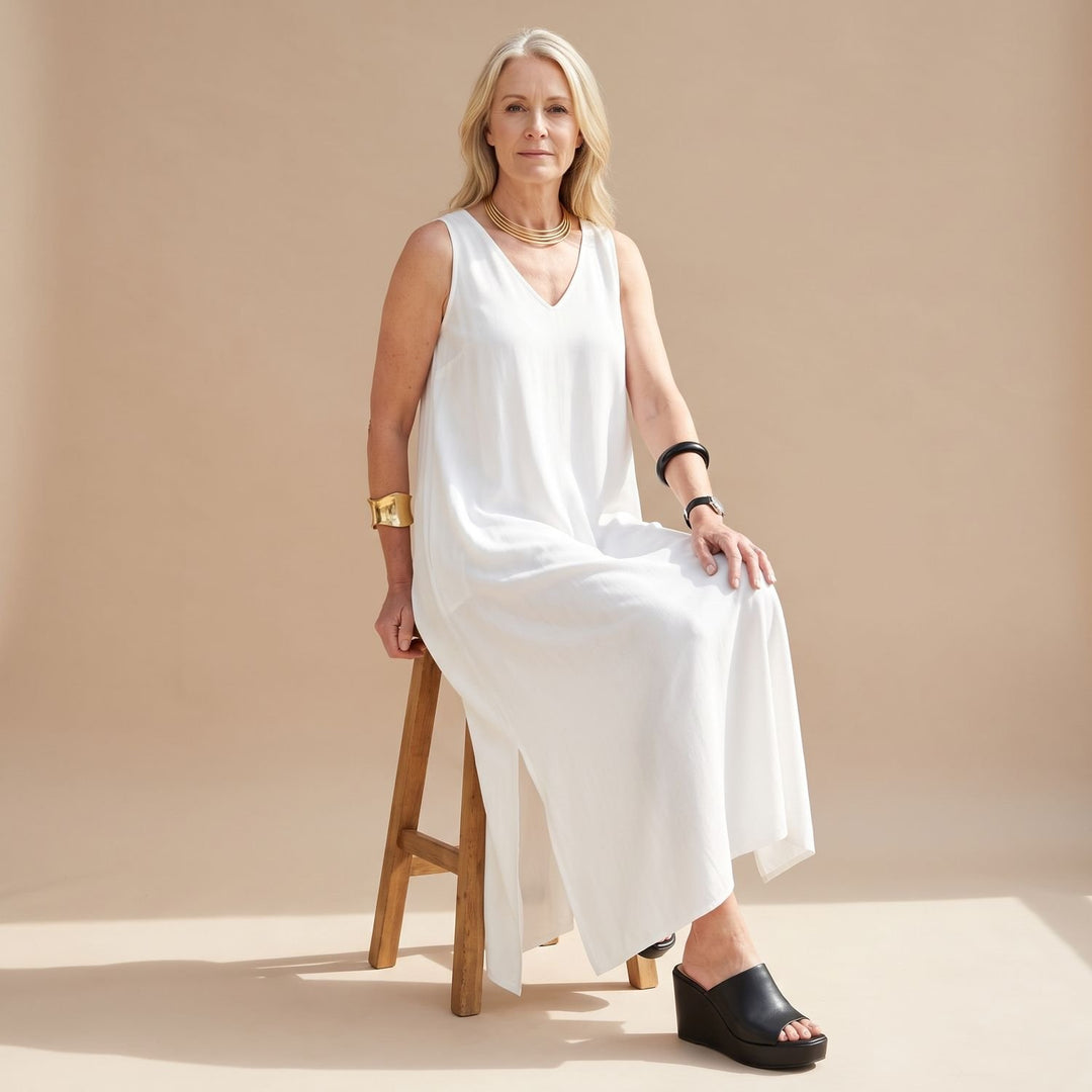 Women's Sleeveless V-Neck Flowy Maxi Dress