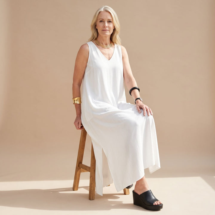 Women's Sleeveless V-Neck Flowy Maxi Dress