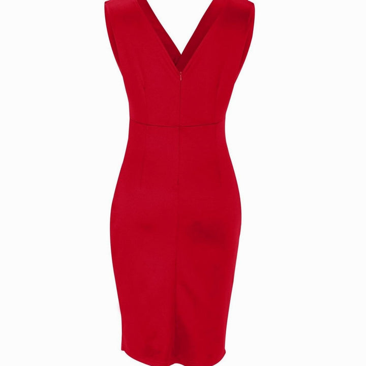 Women's Sleeveless V-Neck Ruched Fitted Mini Dress Side Slit