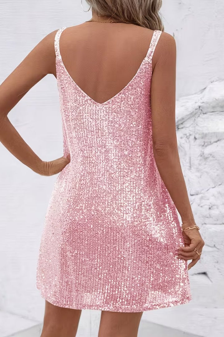 Women's Sleeveless V-Neck Sequin Mini Evening Gown Dress