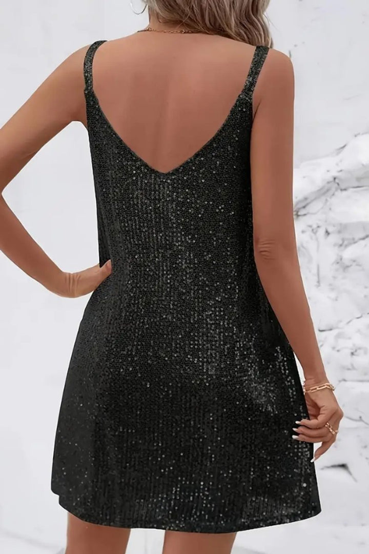 Women's Sleeveless V-Neck Sequin Mini Evening Gown Dress