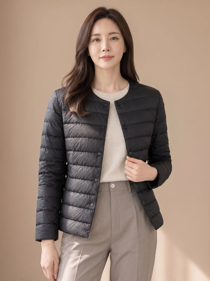 Women's Slim-Fit Collarless Down Puffer Jacket