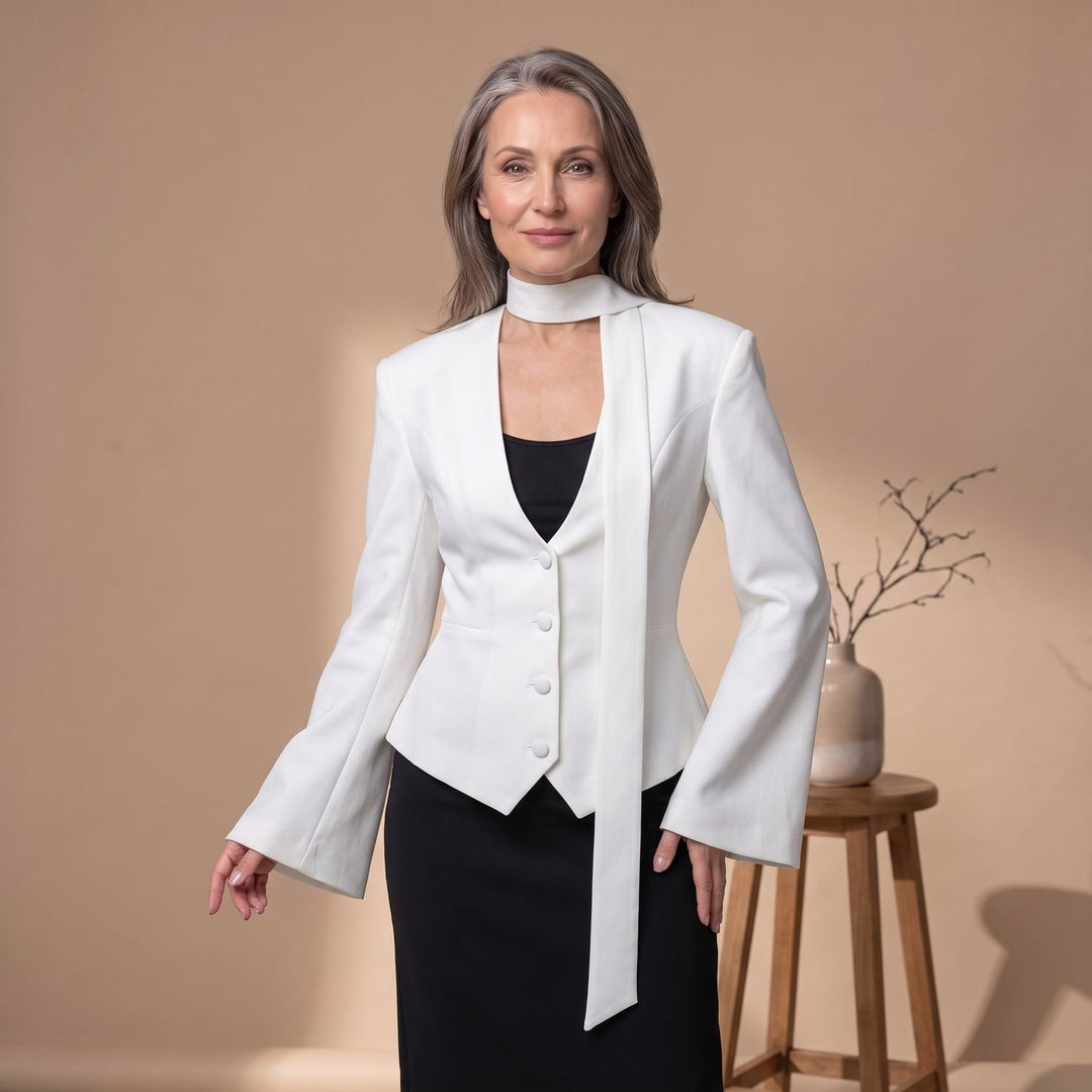 Women's Slim-Fit Deep V-Neck Flare-Sleeve Blazer Jacket