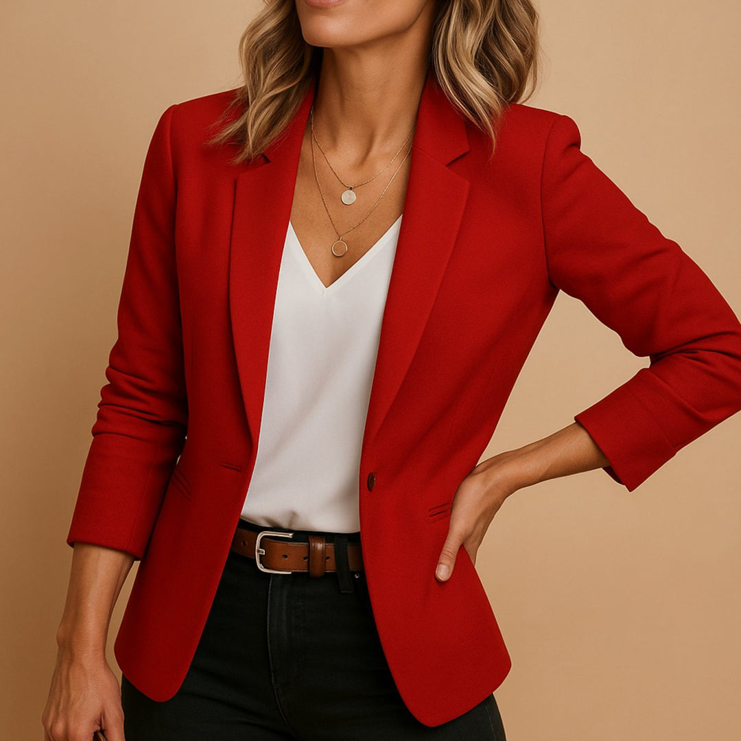 Women's Slim Fit Long Sleeve Lapel Button Blazer - Dark Red