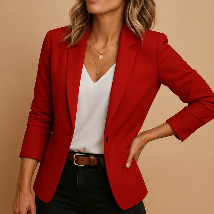 Women's Slim Fit Long Sleeve Lapel Button Blazer - Dark Red