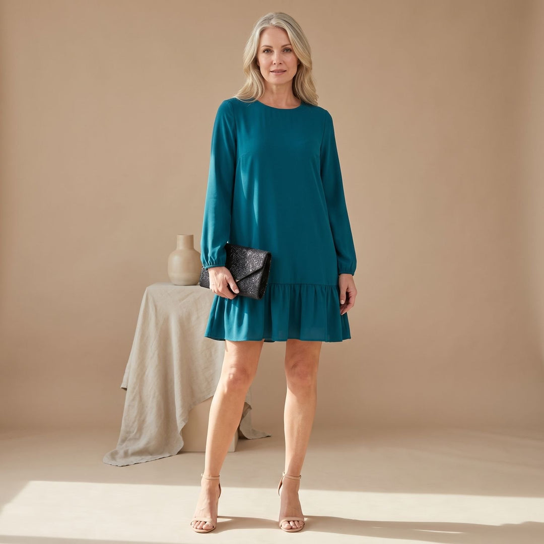 Women's Slim-Fit Long-Sleeve Ruffle-Hem Cocktail Dress
