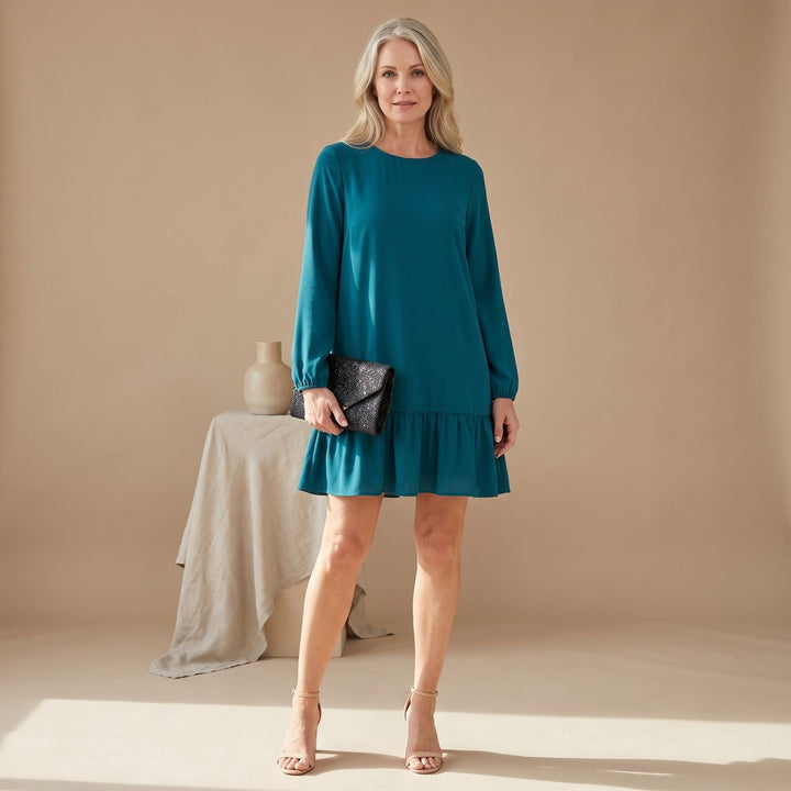 Women's Slim-Fit Long-Sleeve Ruffle-Hem Cocktail Dress