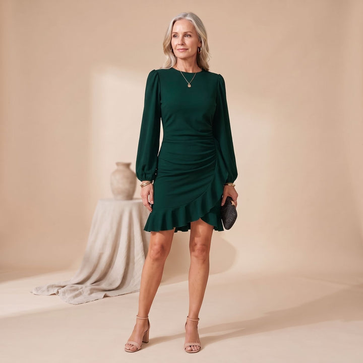 Women's Slim-Fit Long-Sleeve Ruffle-Hem Cocktail Dress