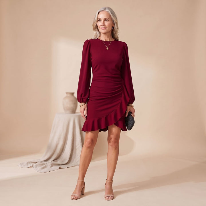 Women's Slim-Fit Long-Sleeve Ruffle-Hem Cocktail Dress