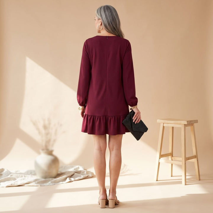 Women's Slim-Fit Long-Sleeve Ruffle-Hem Cocktail Dress