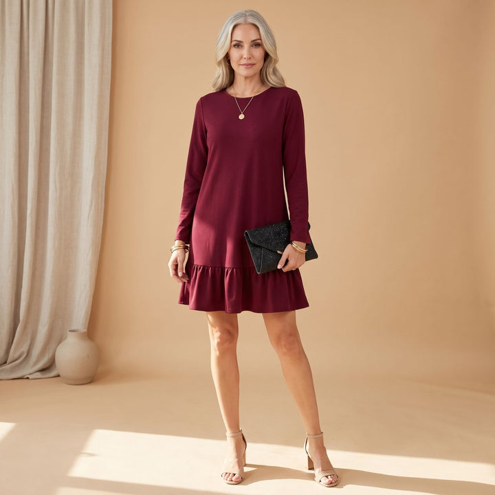 Women's Slim-Fit Long-Sleeve Ruffle-Hem Cocktail Dress