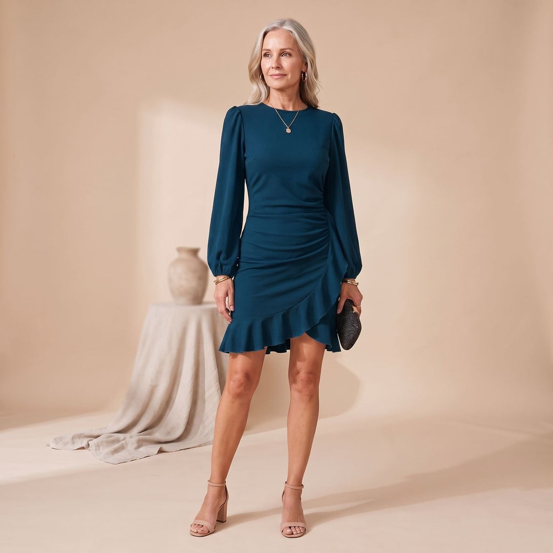 Women's Slim-Fit Long-Sleeve Ruffle-Hem Cocktail Dress