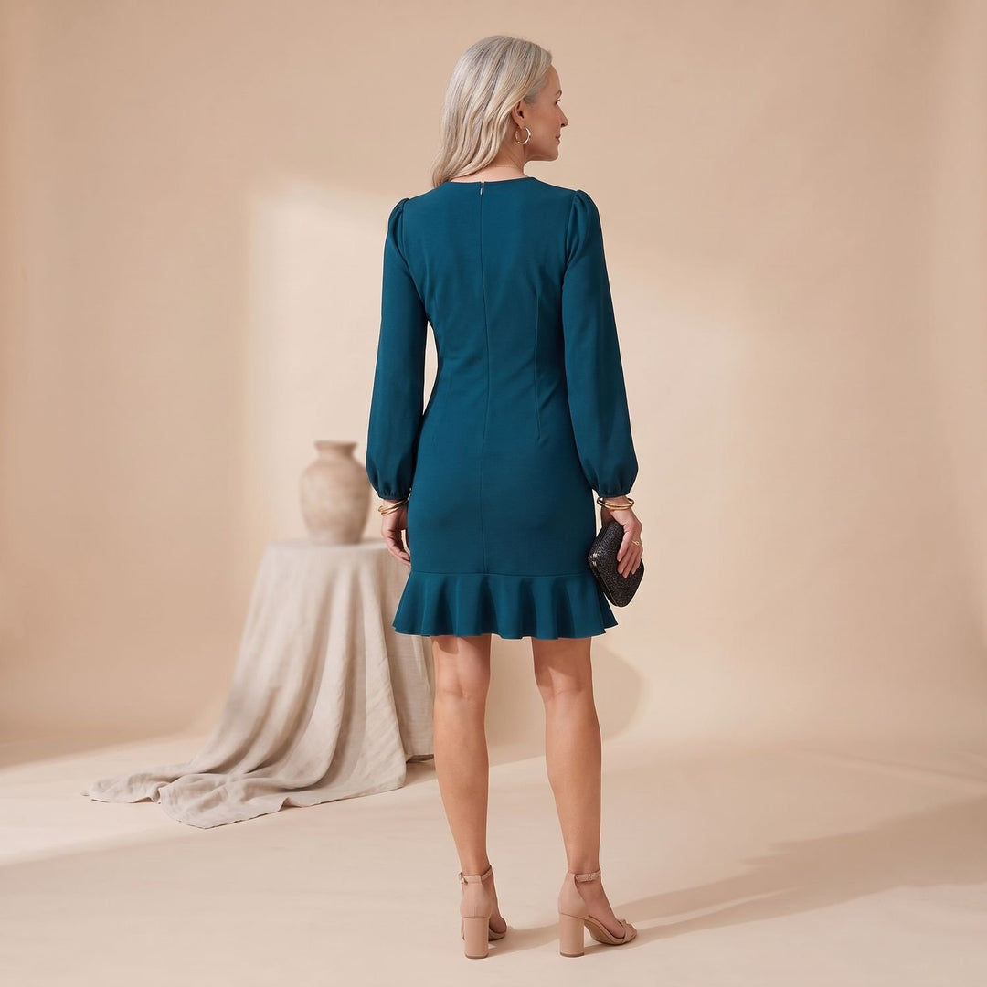 Women's Slim-Fit Long-Sleeve Ruffle-Hem Cocktail Dress