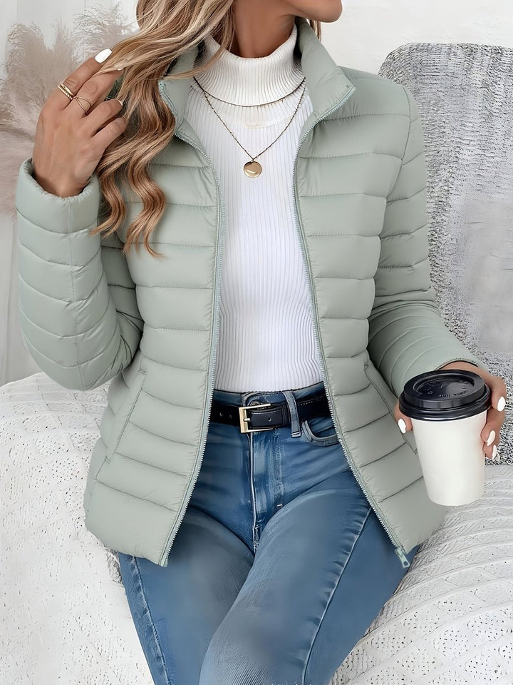 Women's Slim-Fit Quilted Zip-Up Puffer Jacket Turtleneck Sweater Layer
