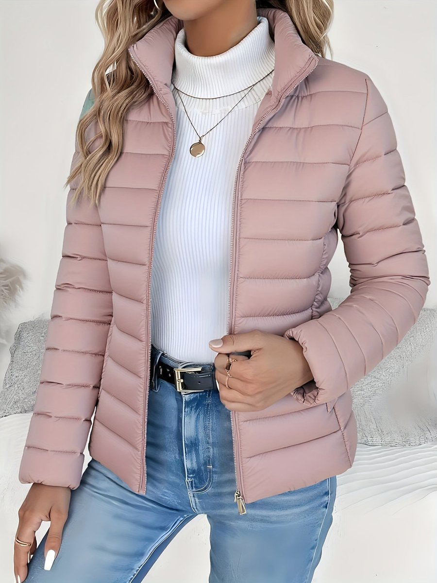Women's Slim-Fit Quilted Zip-Up Puffer Jacket Turtleneck Sweater Layer