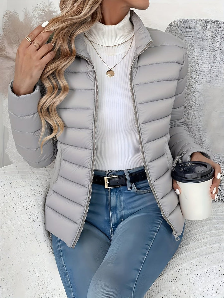 Women's Slim-Fit Quilted Zip-Up Puffer Jacket Turtleneck Sweater Layer