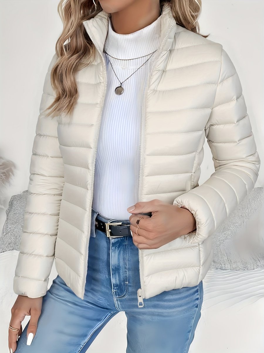 Women's Slim-Fit Quilted Zip-Up Puffer Jacket Turtleneck Sweater Layer