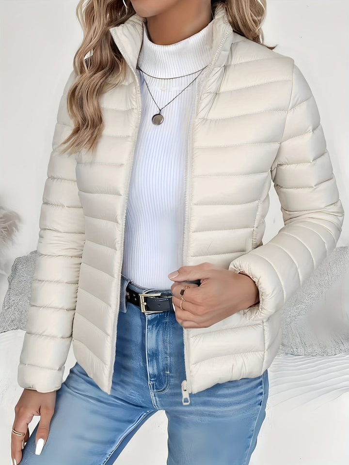 Women's Slim-Fit Quilted Zip-Up Puffer Jacket Turtleneck Sweater Layer