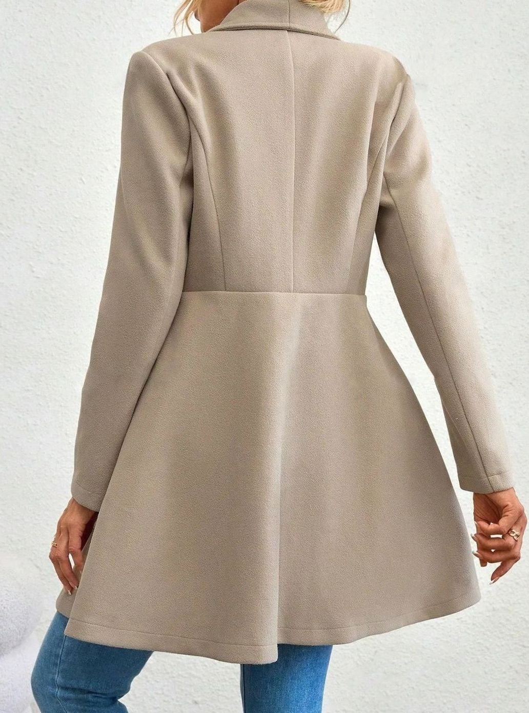 Women's Slim Fit Wool Coat Lapel Double-Button Flared Hem Outerwear