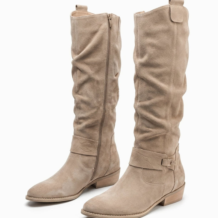 Women's Slouch Knee High Boots Block Heel Ankle Strap