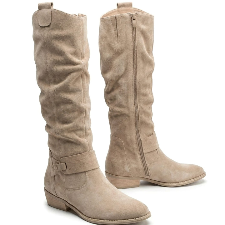 Women's Slouch Knee High Boots Block Heel Ankle Strap