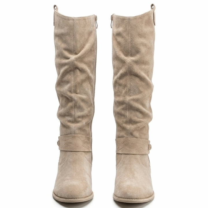Women's Slouch Knee High Boots Block Heel Ankle Strap