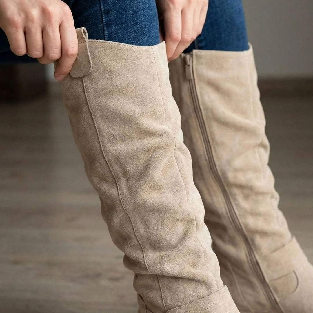 Women's Slouch Knee High Boots Block Heel Ankle Strap
