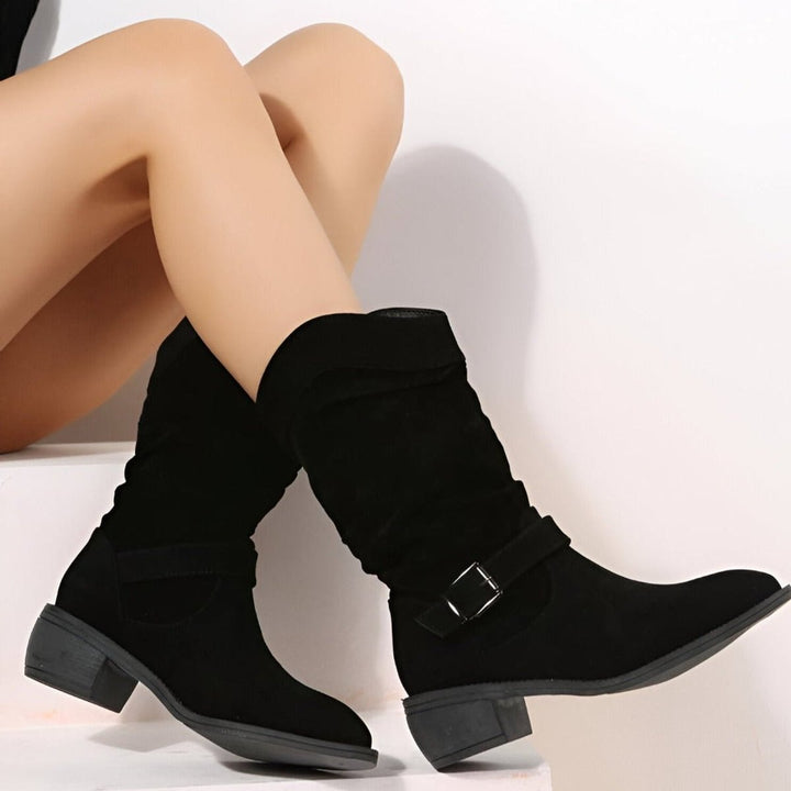 Women's Slouchy Faux Suede Mid-Calf Knee High Boots Low Block Heel