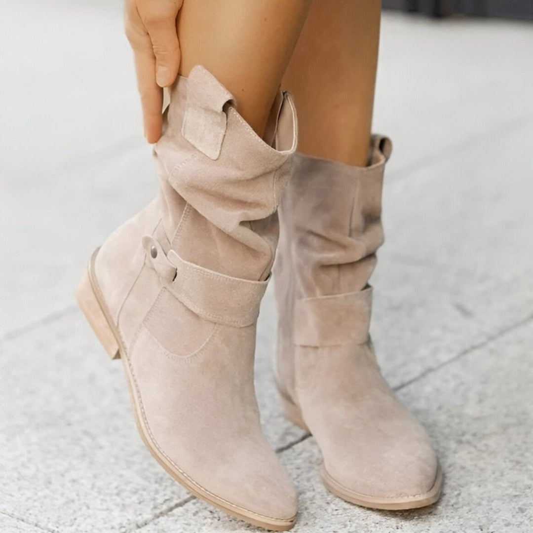 Women's Slouchy Faux Suede Mid-Calf Knee High Boots Low Block Heel