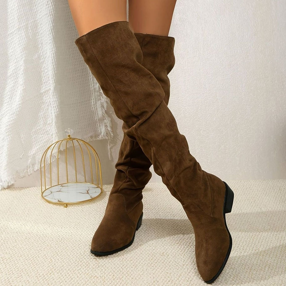 Women's Slouchy Over-the-Knee Faux Suede Block Heel Boots - Khaki