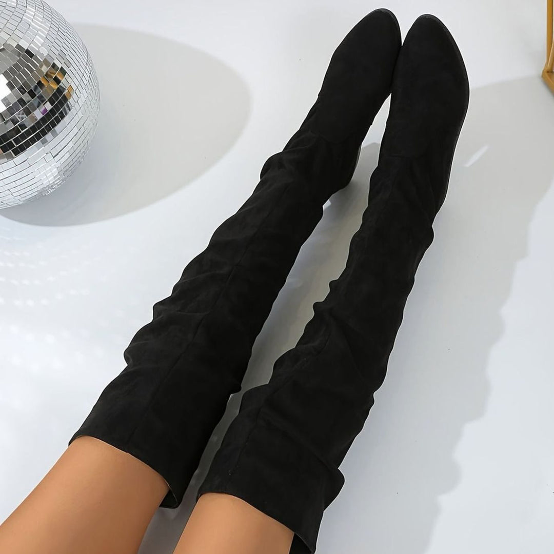 Women's Slouchy Over-the-Knee Faux Suede Block Heel Boots - Black