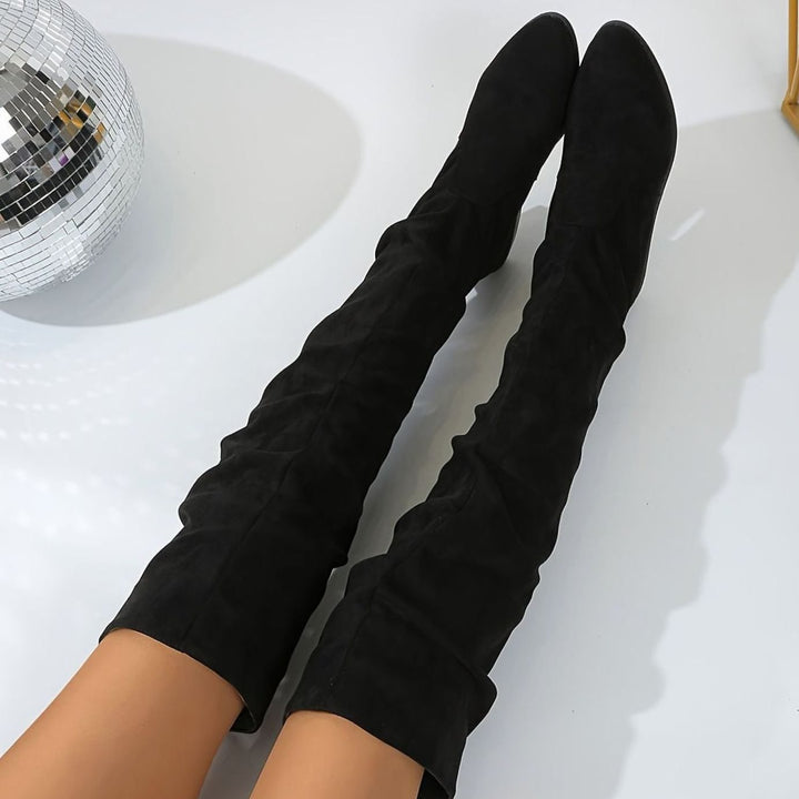 Women's Slouchy Over-the-Knee Faux Suede Block Heel Boots - Black