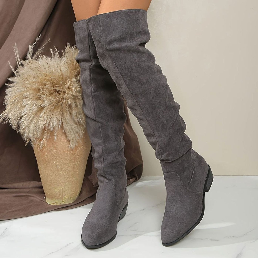 Women's Slouchy Over-the-Knee Faux Suede Block Heel Boots - Gray
