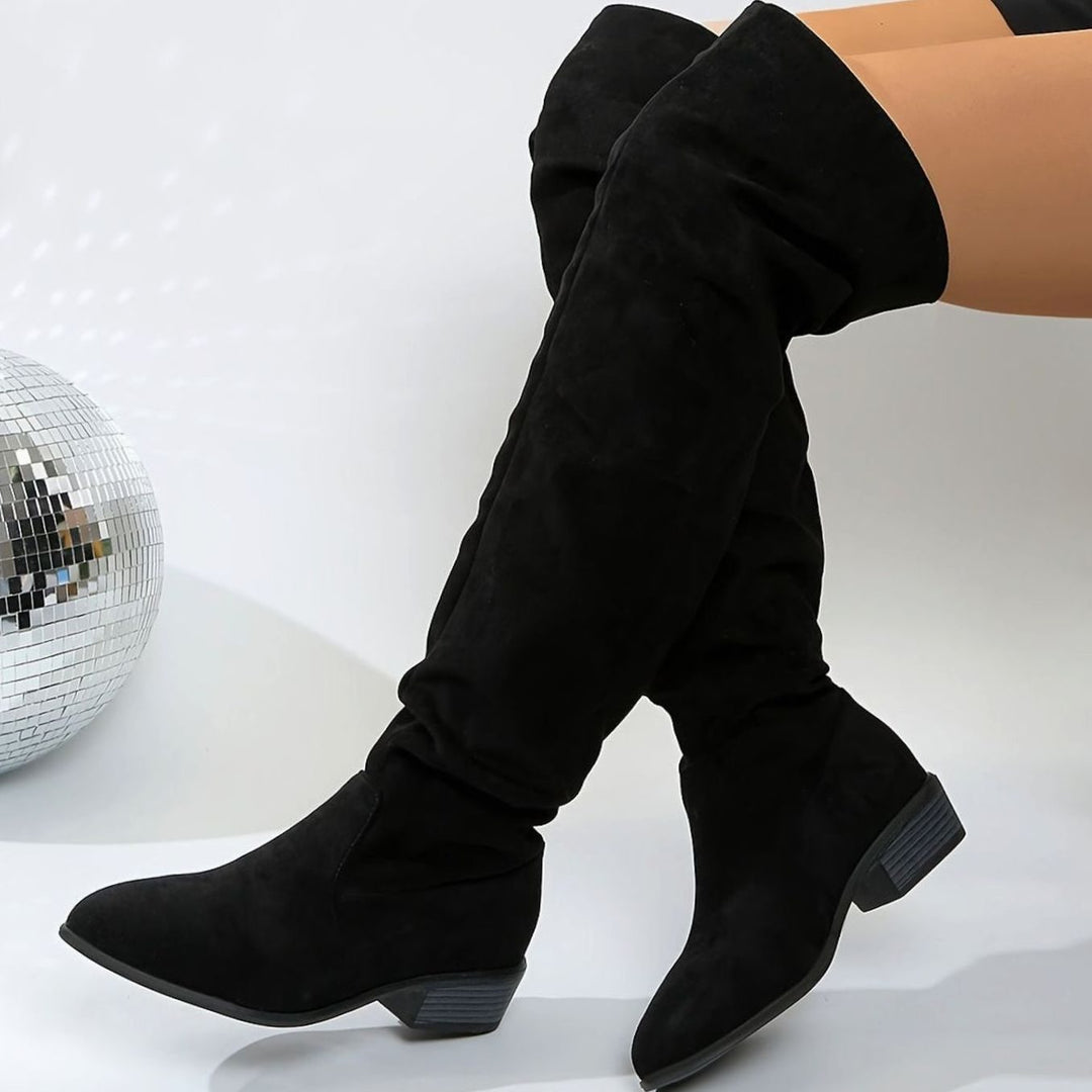 Women's Slouchy Over-the-Knee Faux Suede Block Heel Boots