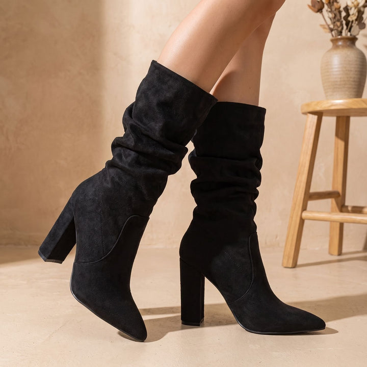Women's Slouchy Pointed-Toe Block-Heel Knee High Boots