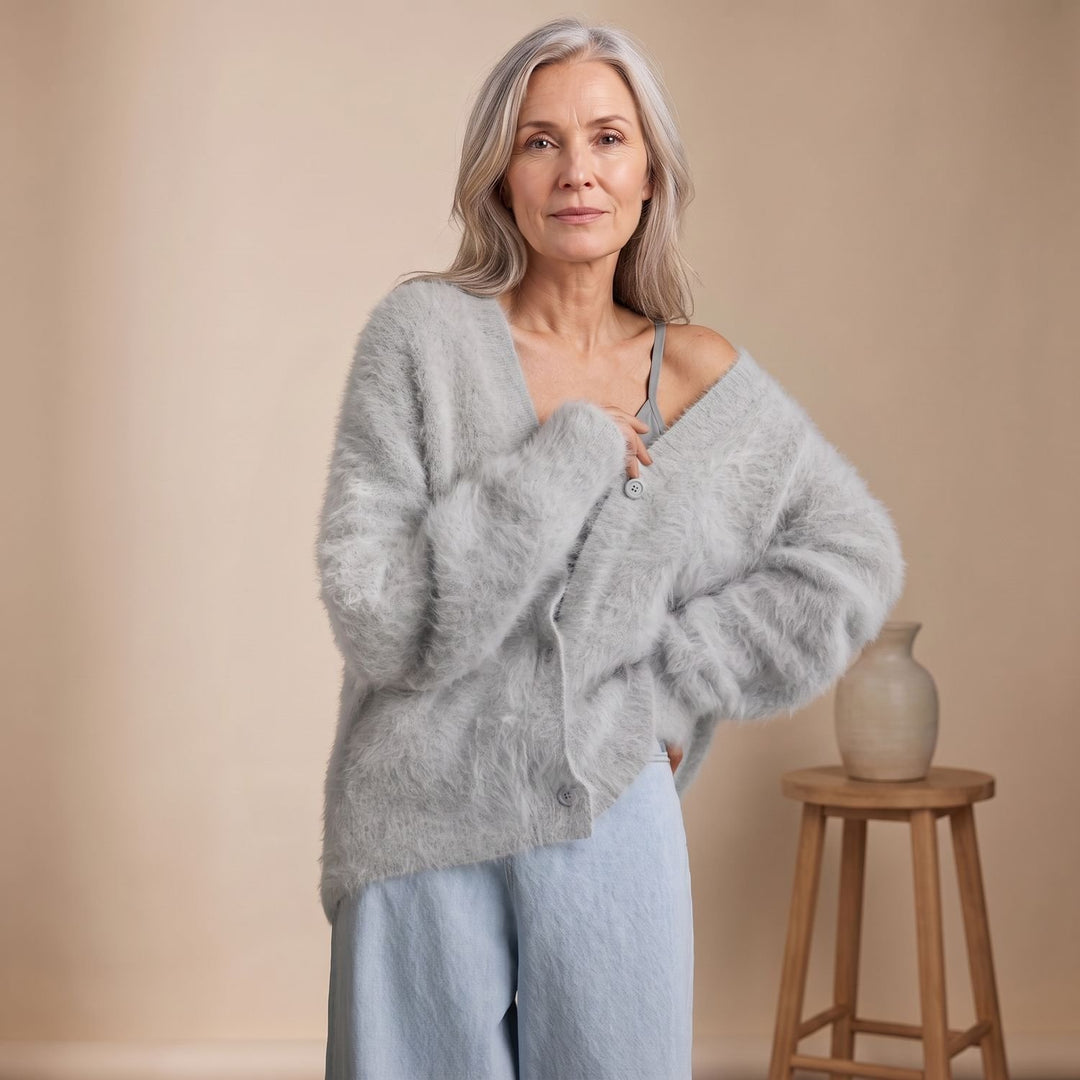 Women's Soft Knit Button-Front Cardigan - Light Gray