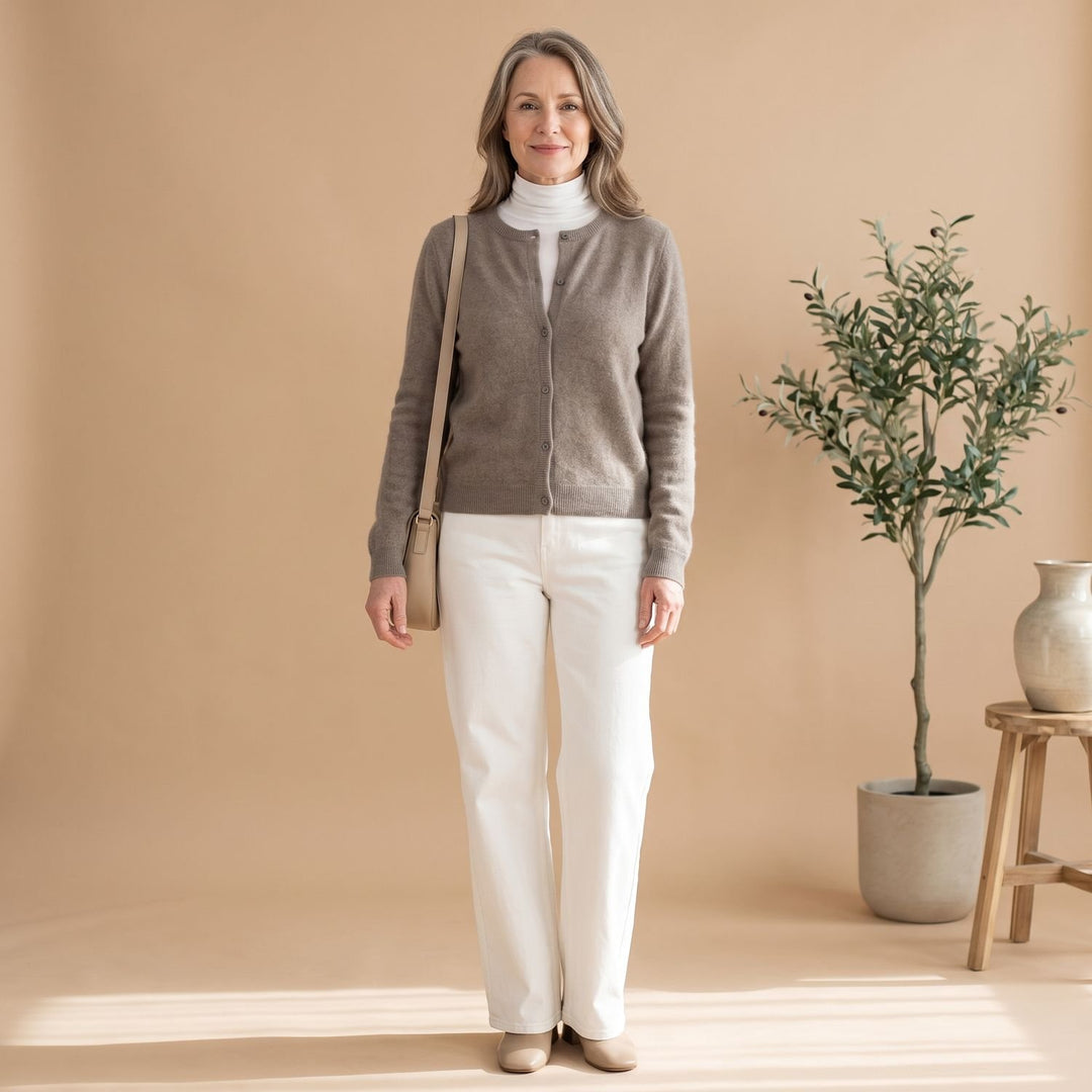 Women's Soft Knit Button-Front Crew Neck Cardigan