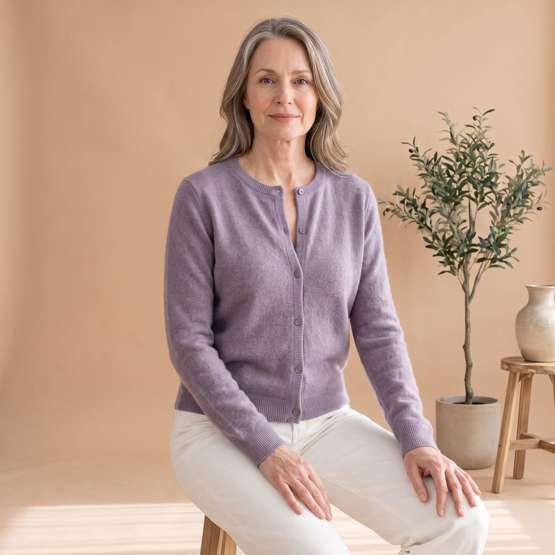 Women's Soft Knit Button-Front Crew Neck Cardigan