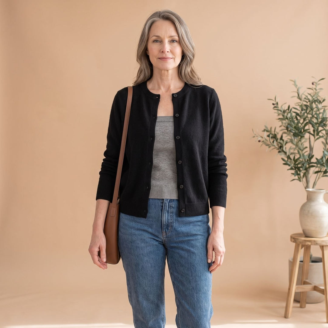 Women's Soft Knit Button-Front Crew Neck Cardigan
