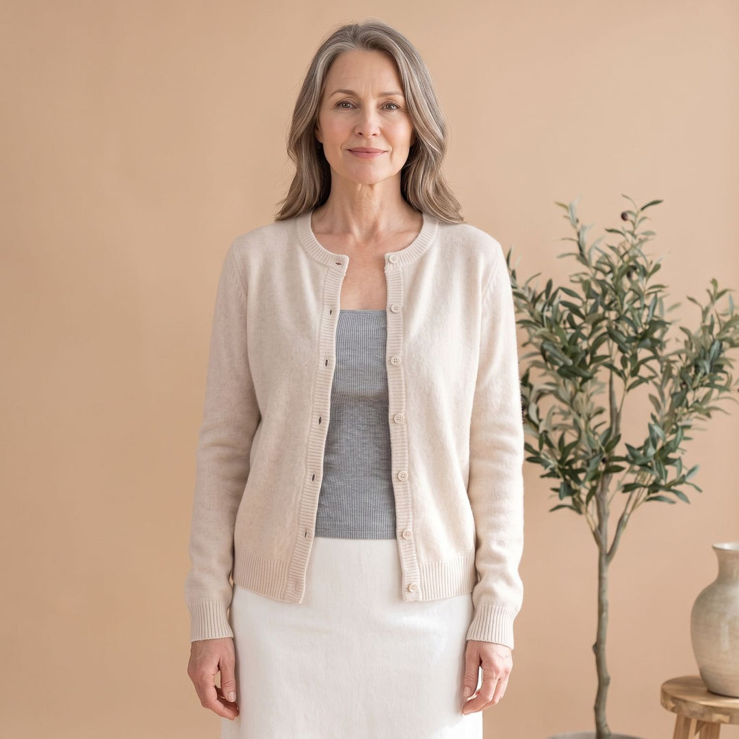 Women's Soft Knit Button-Front Crew Neck Cardigan - Pink