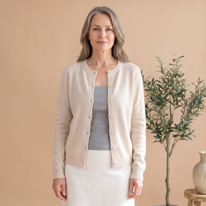 Women's Soft Knit Button-Front Crew Neck Cardigan - Pink