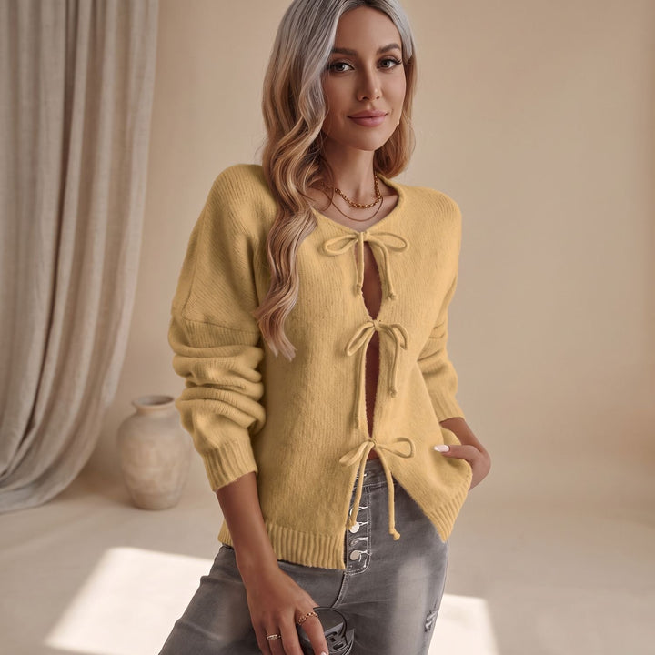Women's Soft Knit Tie-Front Long-Sleeve Cardigan - Yellow