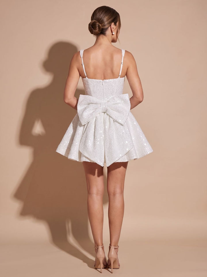 Women's Sparkly Sequin Fit-and-Flare Bow Mini Dress