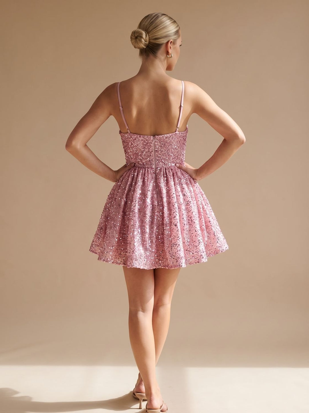 Women's Sparkly Sequin Fit-and-Flare Bow Mini Dress
