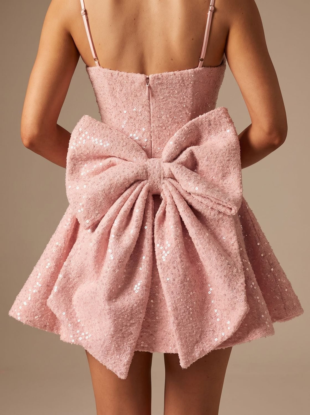 Women's Sparkly Sequin Fit-and-Flare Bow Mini Dress